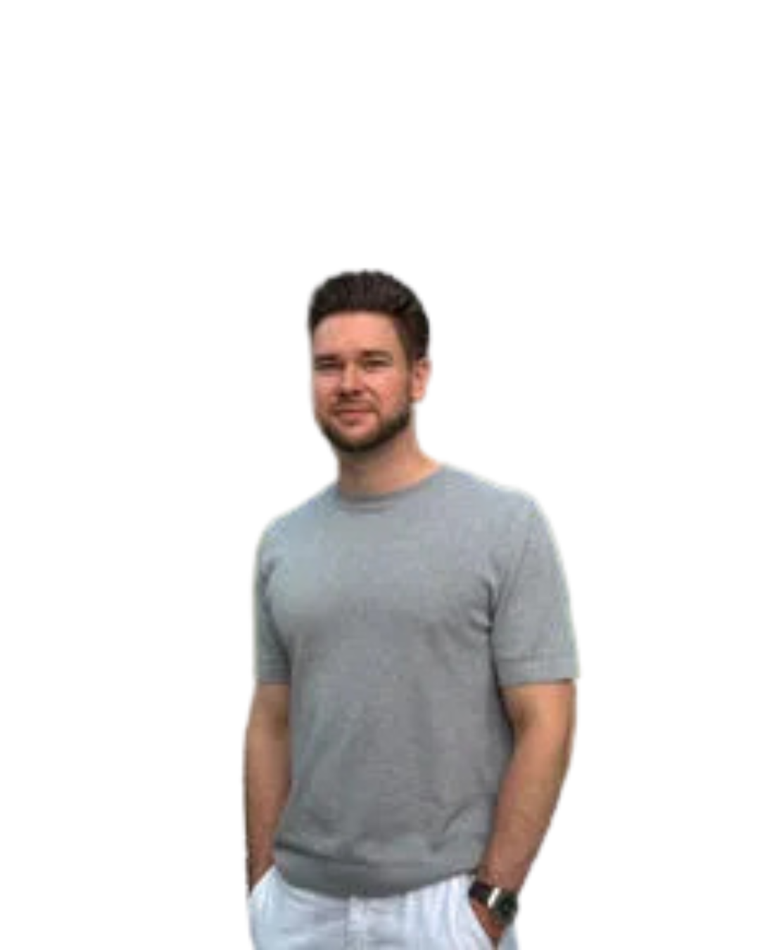 Modrá minimalistická ikona domečku s lupou, skrze lupu je vidět symbol dolaru.